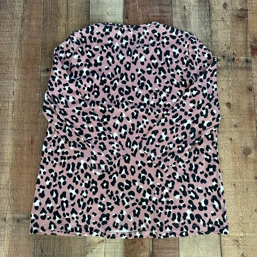 Kim Rogers perfectly soft three quarter sleeve pink leopard crew neck top women' - Picture 10 of 11